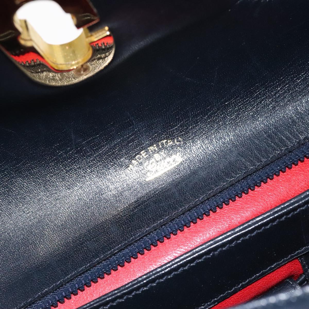 GUCCI Hand Bag Leather Navy Gold Auth ep9224