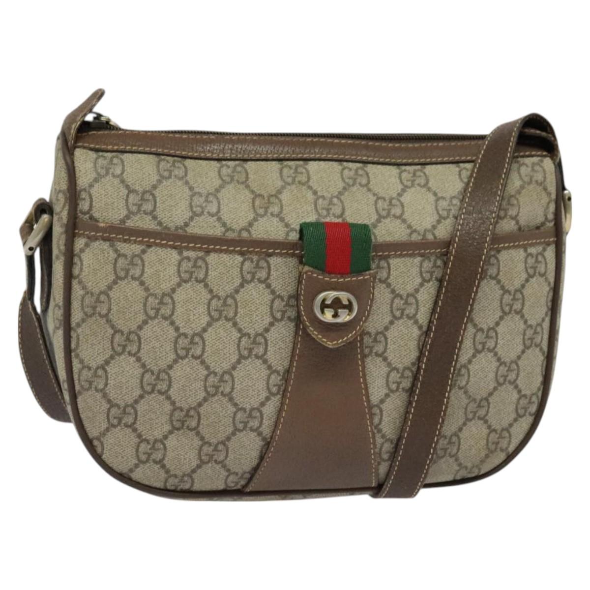 GUCCI GG Supreme Web Sherry Line Bag PVC Beige Gold 89 02 032 Auth ep9229
