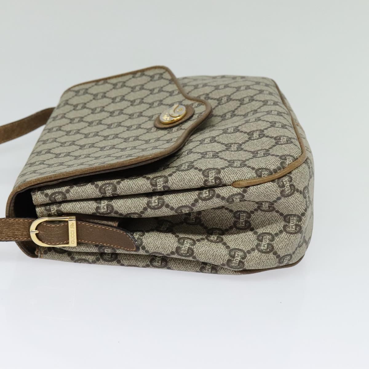 GUCCI GG Plus Supreme Shoulder Bag PVC Beige Gold Auth ep9232