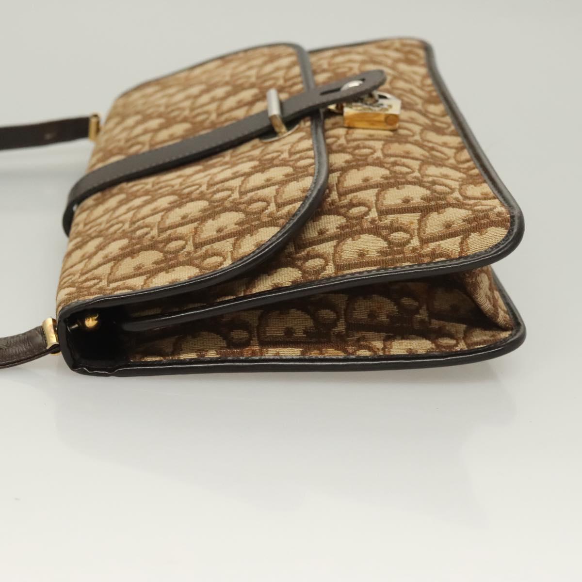 Christian Dior Trotter Canvas Shoulder Bag Brown Gold Auth ep9243