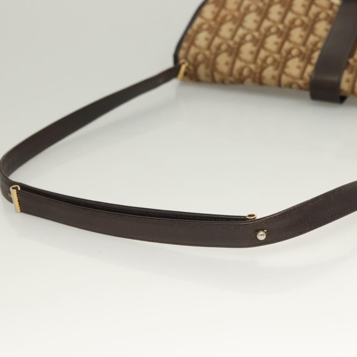 Christian Dior Trotter Canvas Shoulder Bag Brown Gold Auth ep9243