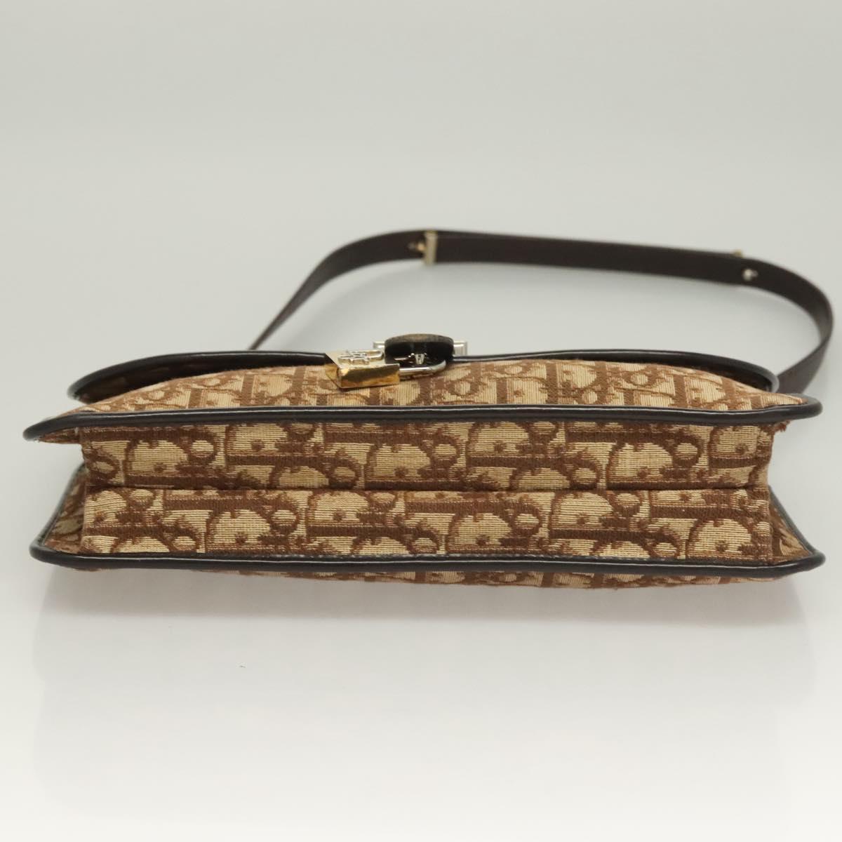 Christian Dior Trotter Canvas Shoulder Bag Brown Gold Auth ep9243