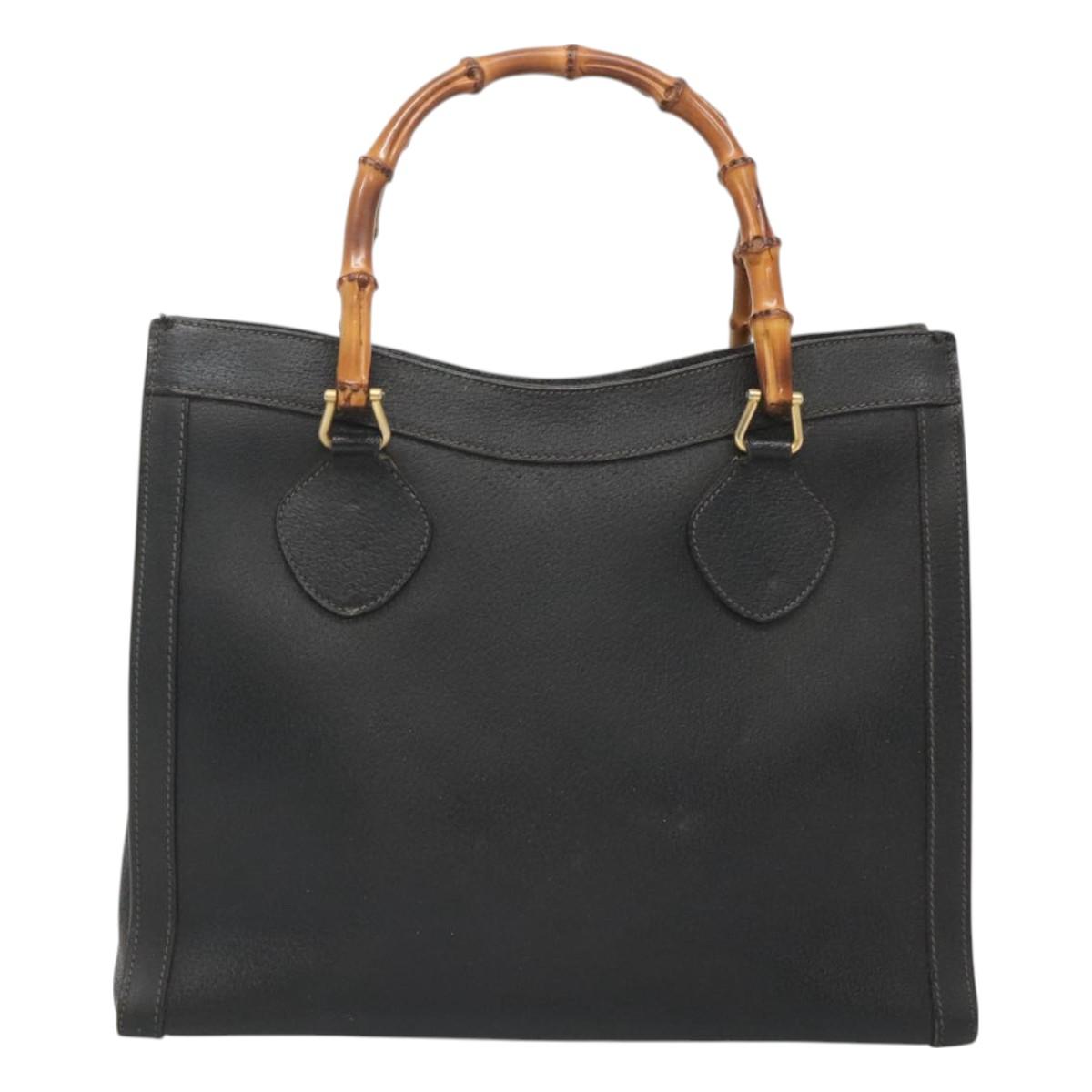 GUCCI Bamboo Hand Bag Leather Black Gold 002 1186 0260 Auth ep9257