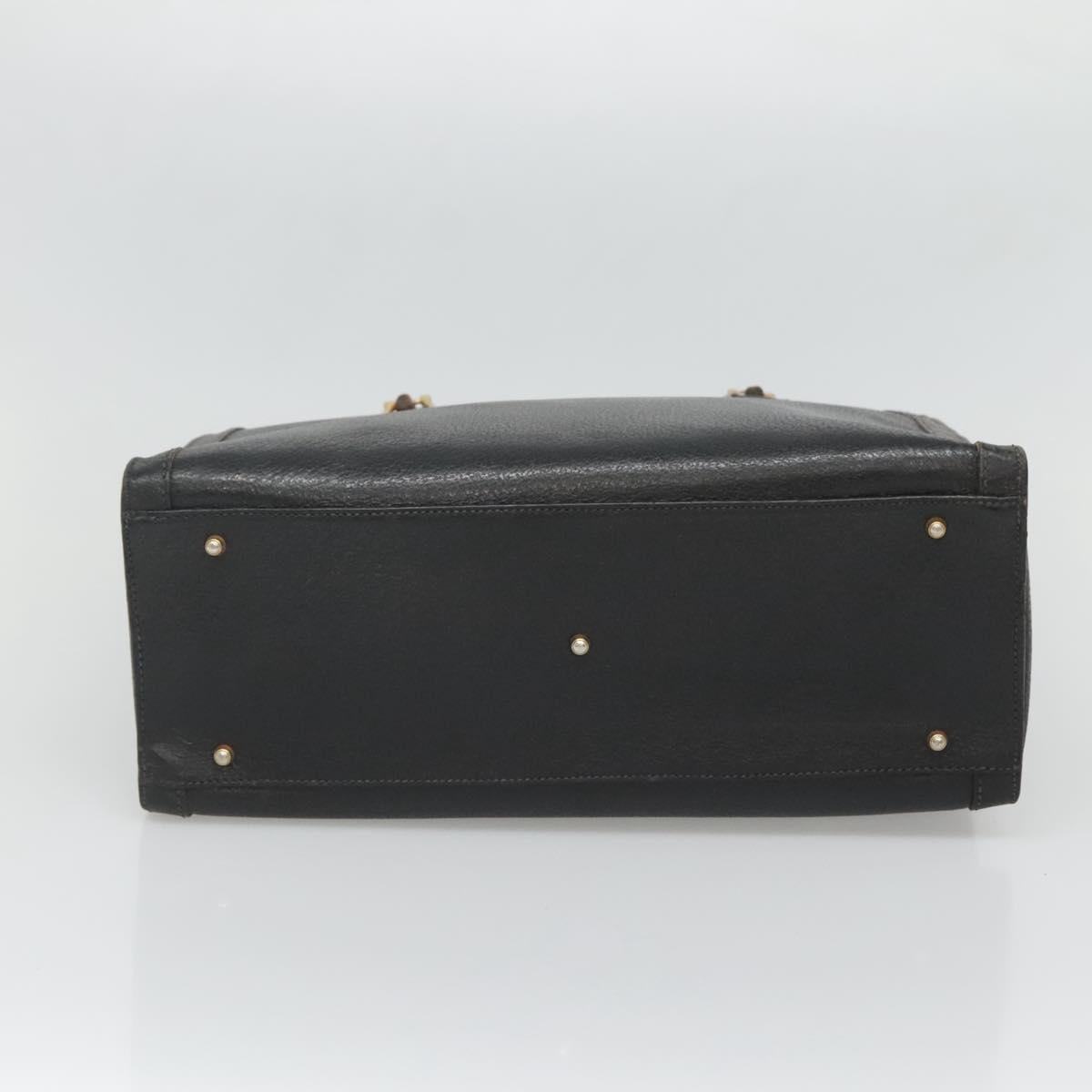 GUCCI Bamboo Hand Bag Leather Black Gold 002 1186 0260 Auth ep9257