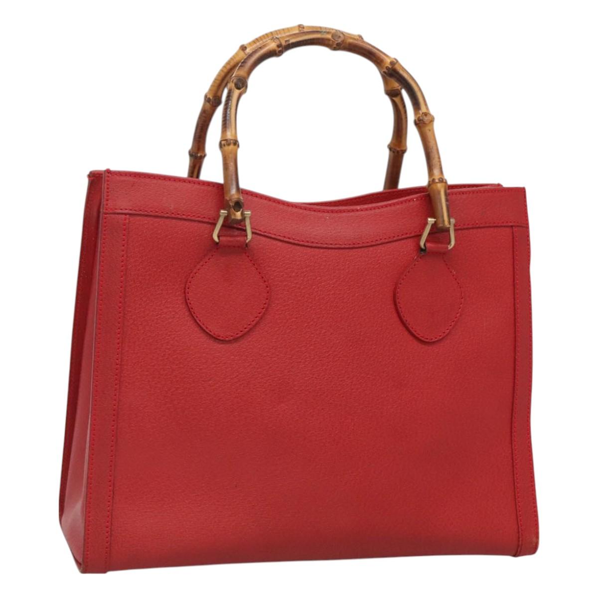 GUCCI Bamboo Hand Bag Leather Red Gold 002 2853 0260 0 Auth ep9268