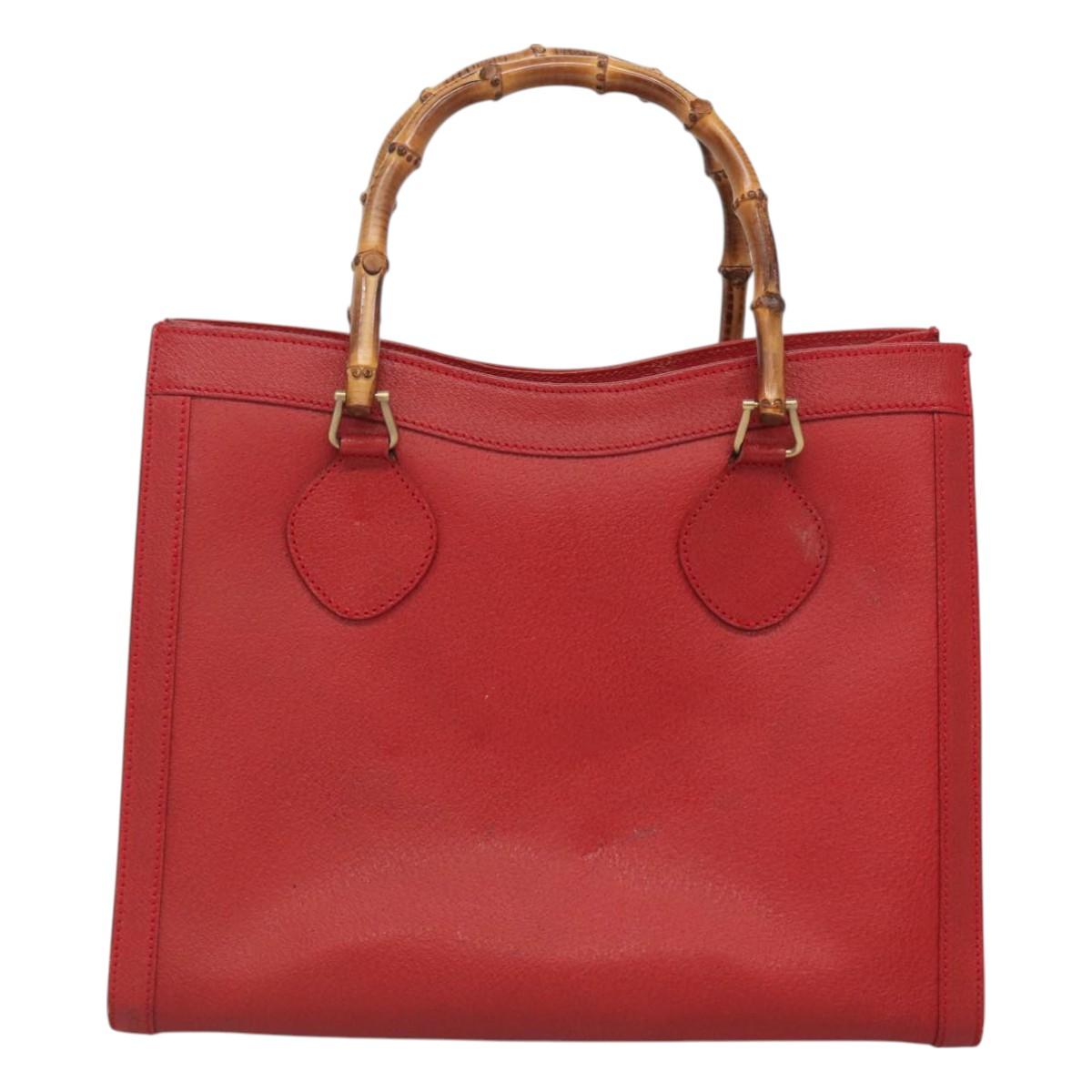 GUCCI Bamboo Hand Bag Leather Red Gold 002 2853 0260 0 Auth ep9268