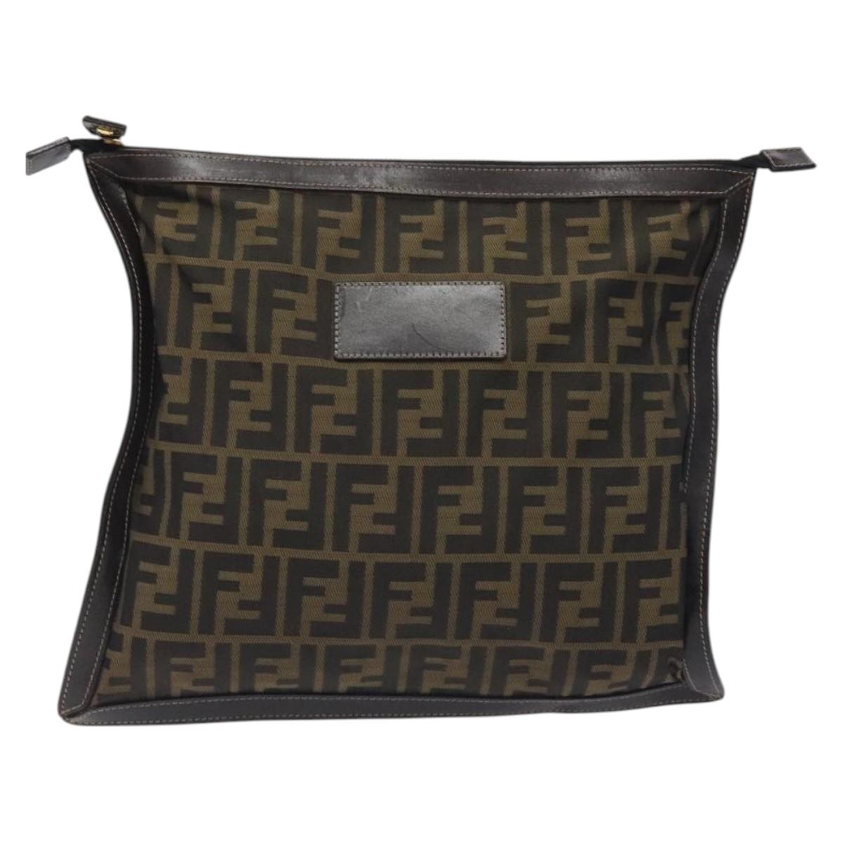 FENDI Zucca Canvas Pouch Black Brown Auth ep9276