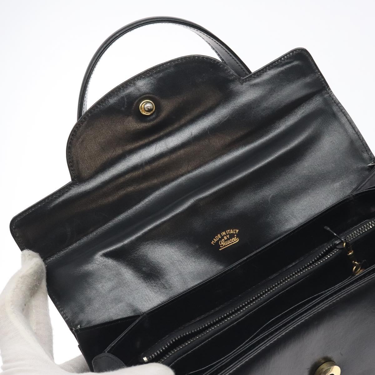 GUCCI Hand Bag Leather Black Gold Auth ep9297