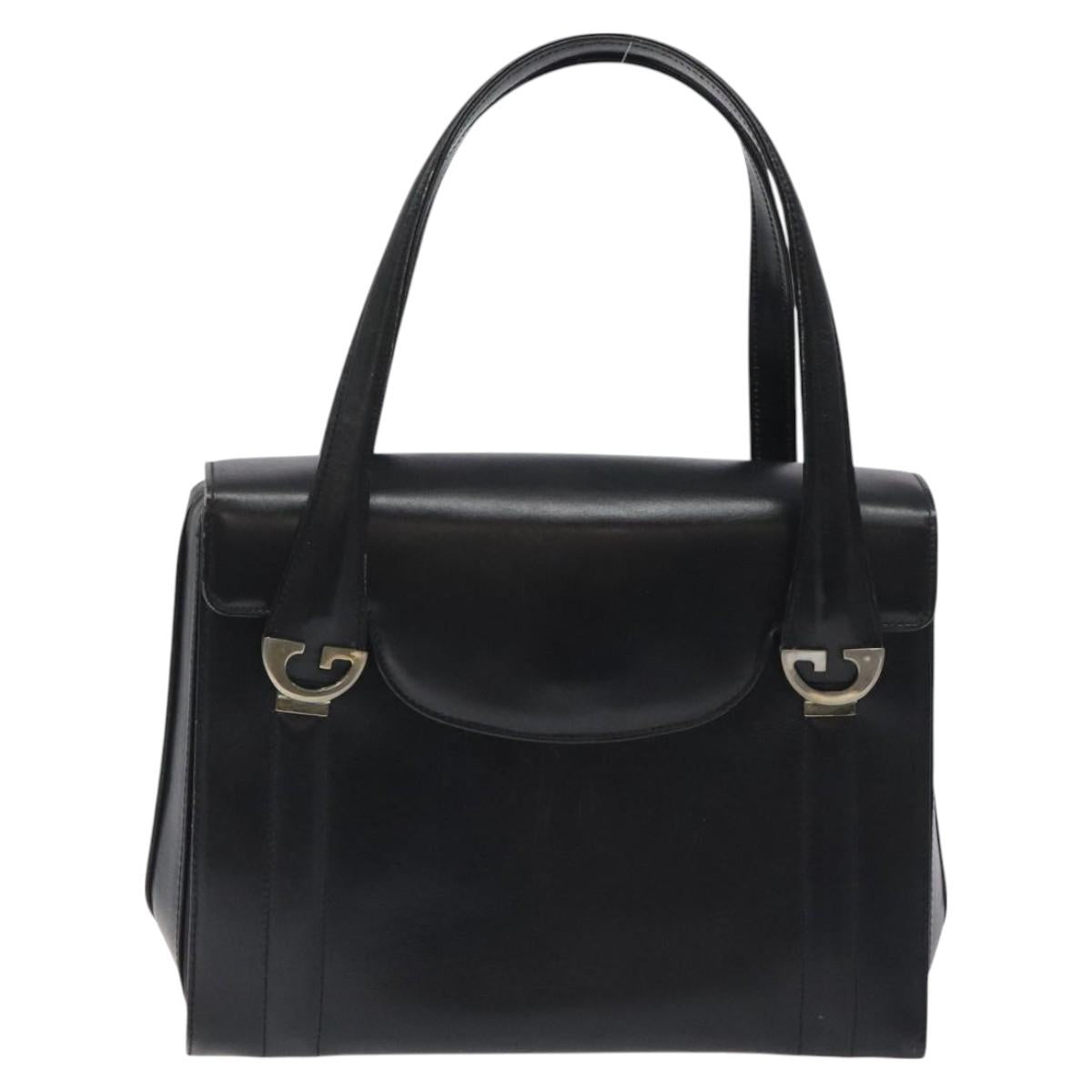 GUCCI Hand Bag Leather Black Gold Auth ep9297