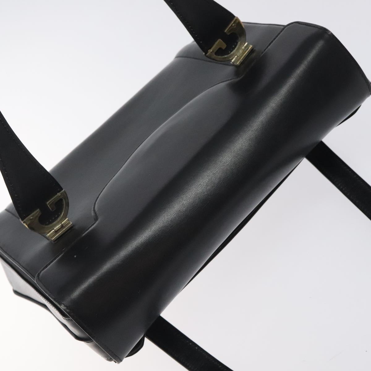 GUCCI Hand Bag Leather Black Gold Auth ep9297