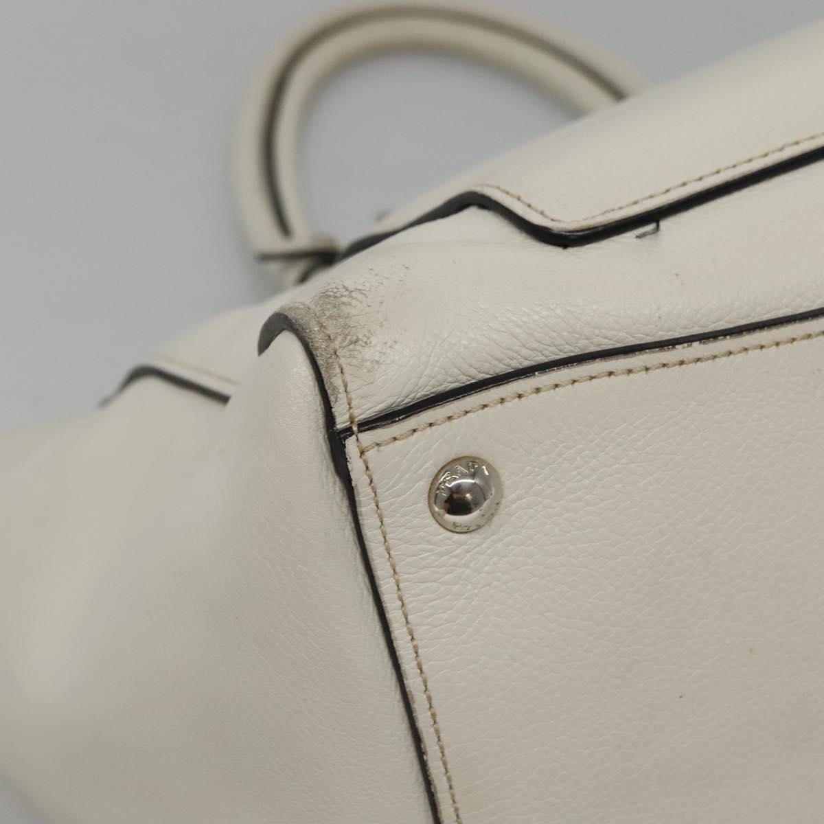 PRADA Tote Bag Leather White Silver Auth ep9305