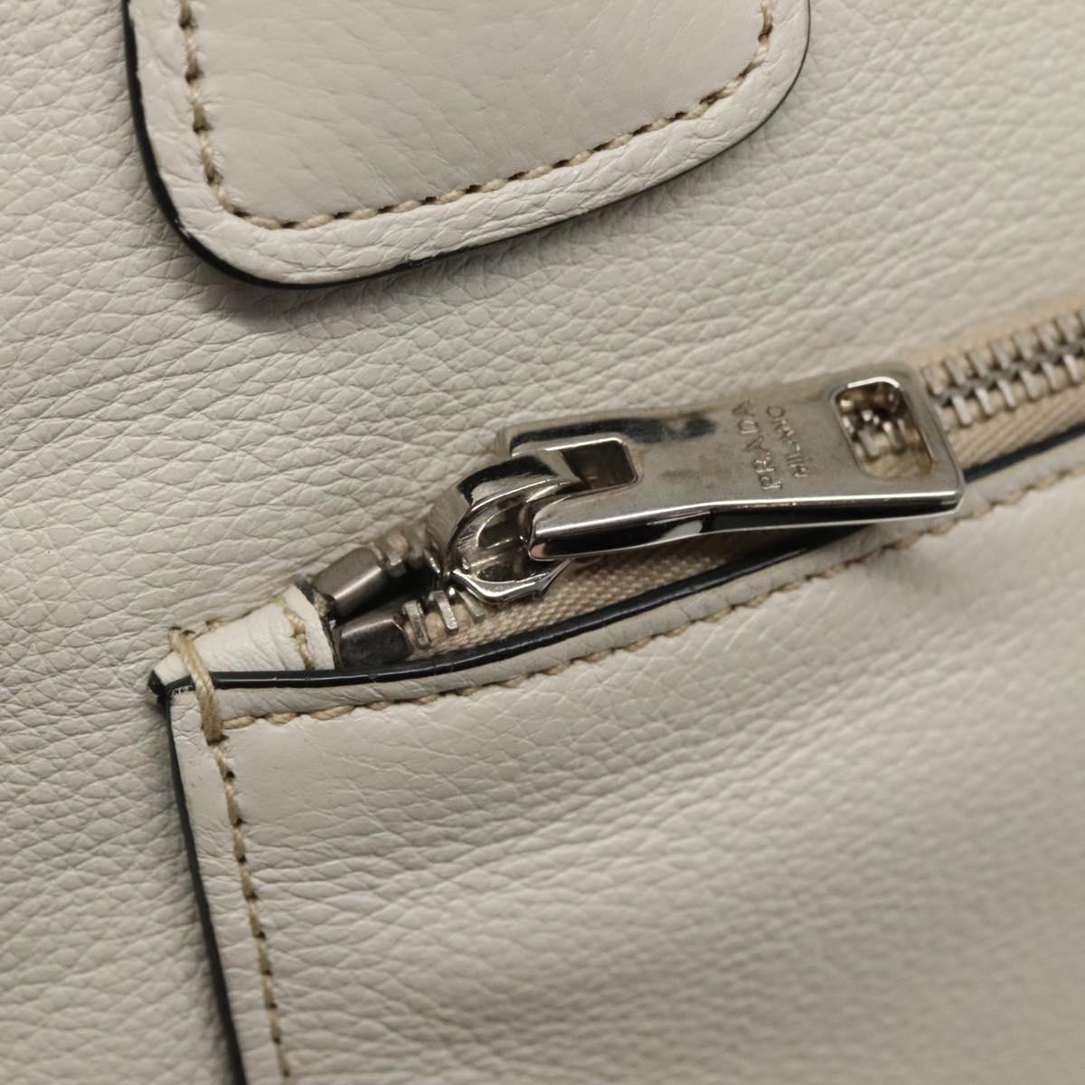 PRADA Tote Bag Leather White Silver Auth ep9305