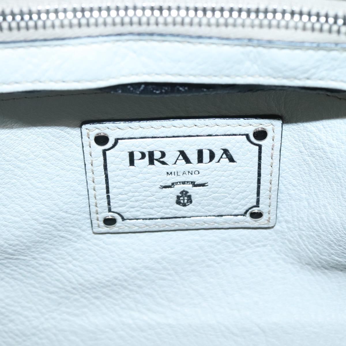 PRADA Tote Bag Leather White Silver Auth ep9305