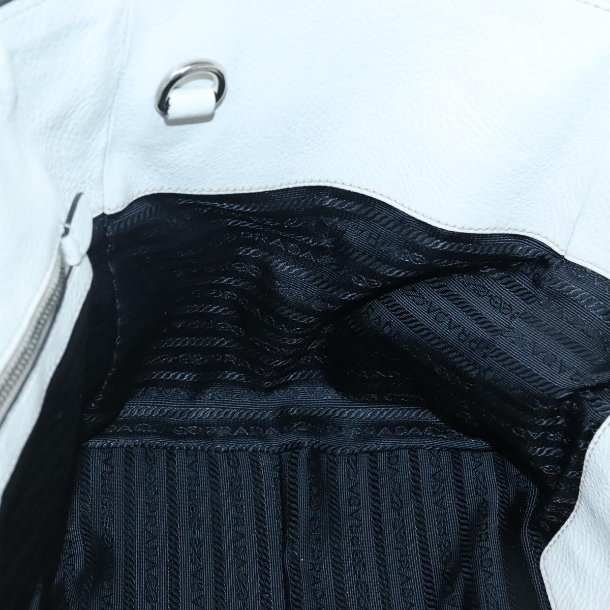 PRADA Tote Bag Leather White Silver Auth ep9305