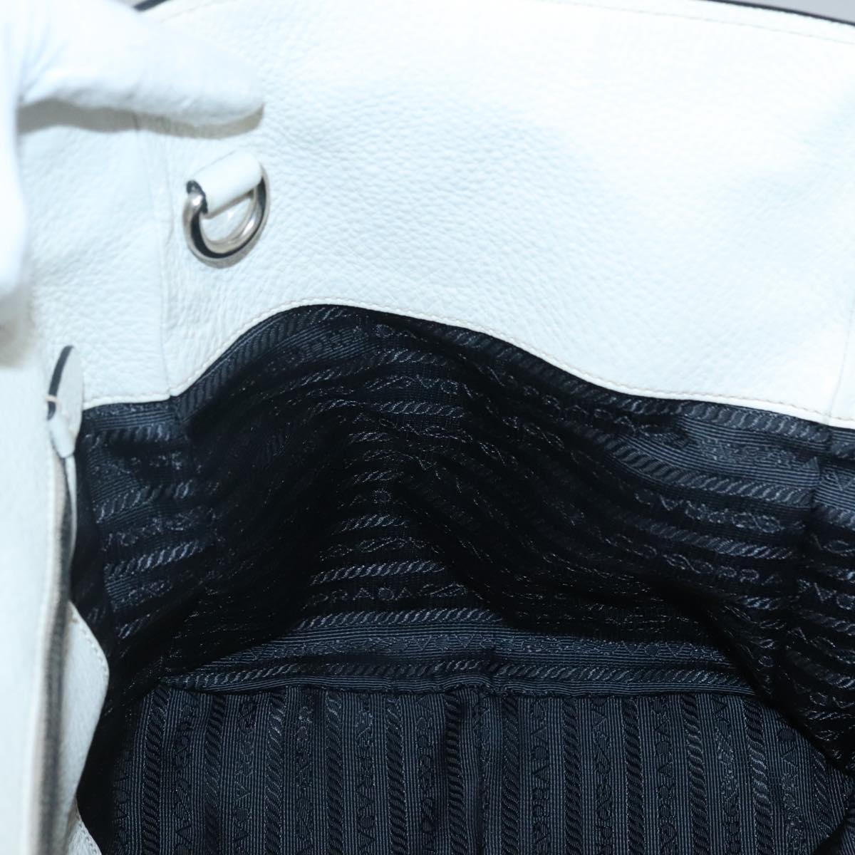 PRADA Tote Bag Leather White Silver Auth ep9305