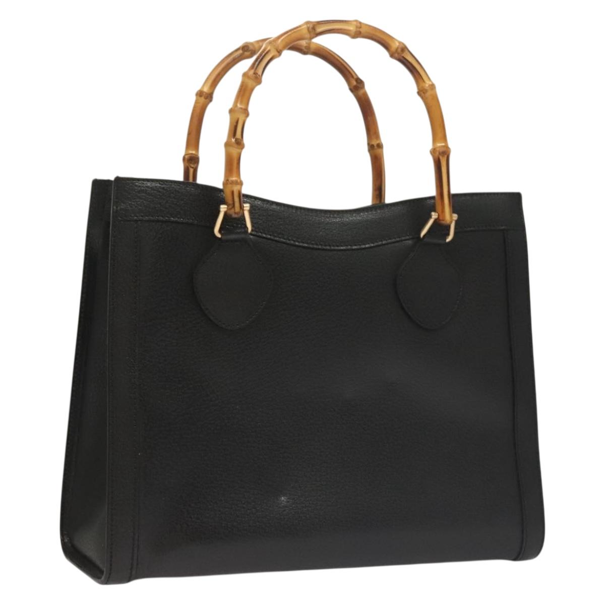 GUCCI Bamboo Hand Bag Leather Black Gold 002 0260 Auth ep9314
