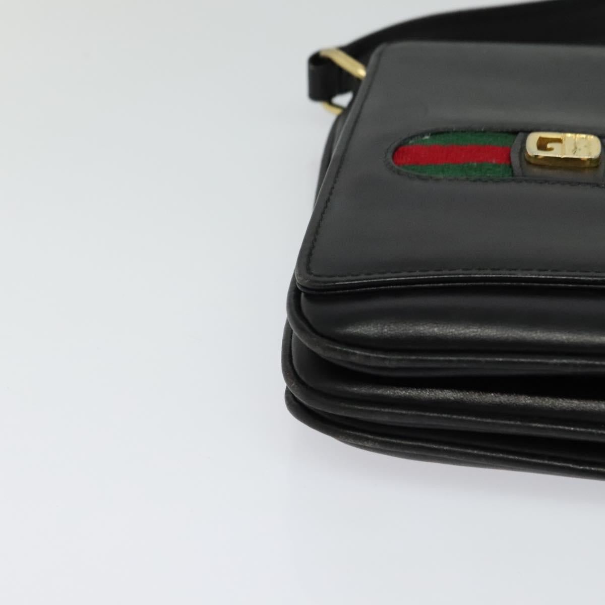 GUCCI Web Sherry Line Shoulder Bag Leather Black Gold Auth ep9327