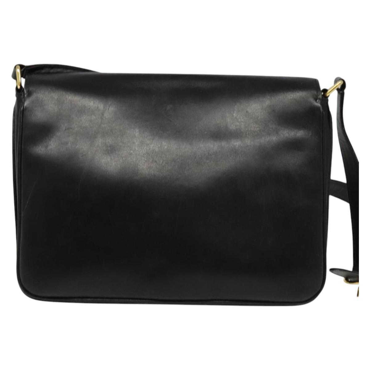 GUCCI Web Sherry Line Shoulder Bag Leather Black Gold Auth ep9327