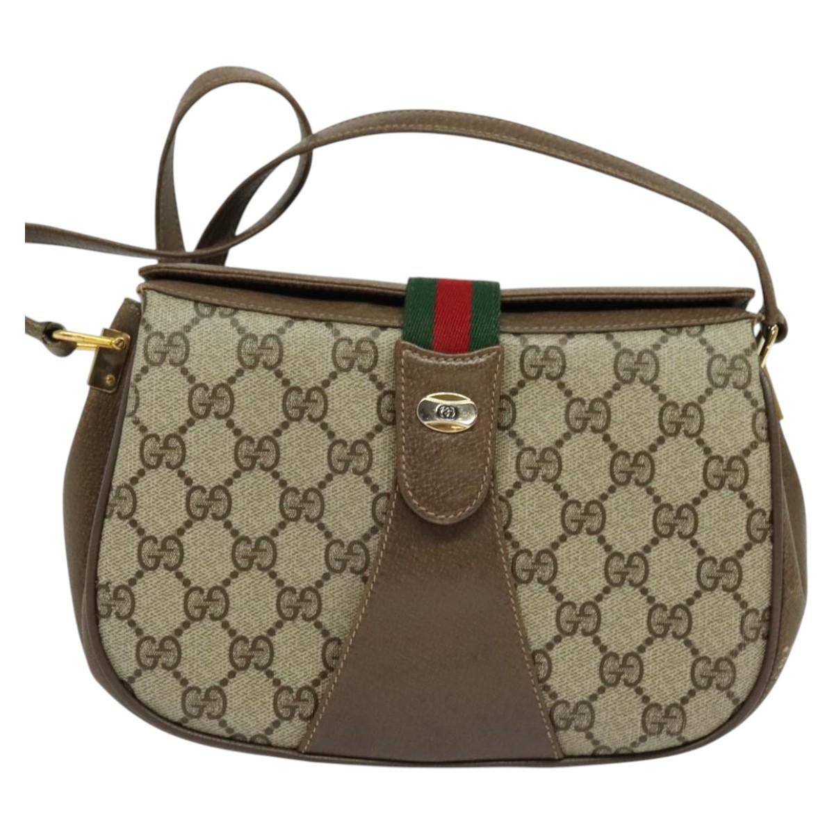 GUCCI GG Supreme Web Sherry Line Bag PVC Beige Gold 72 02 024 Auth ep9333