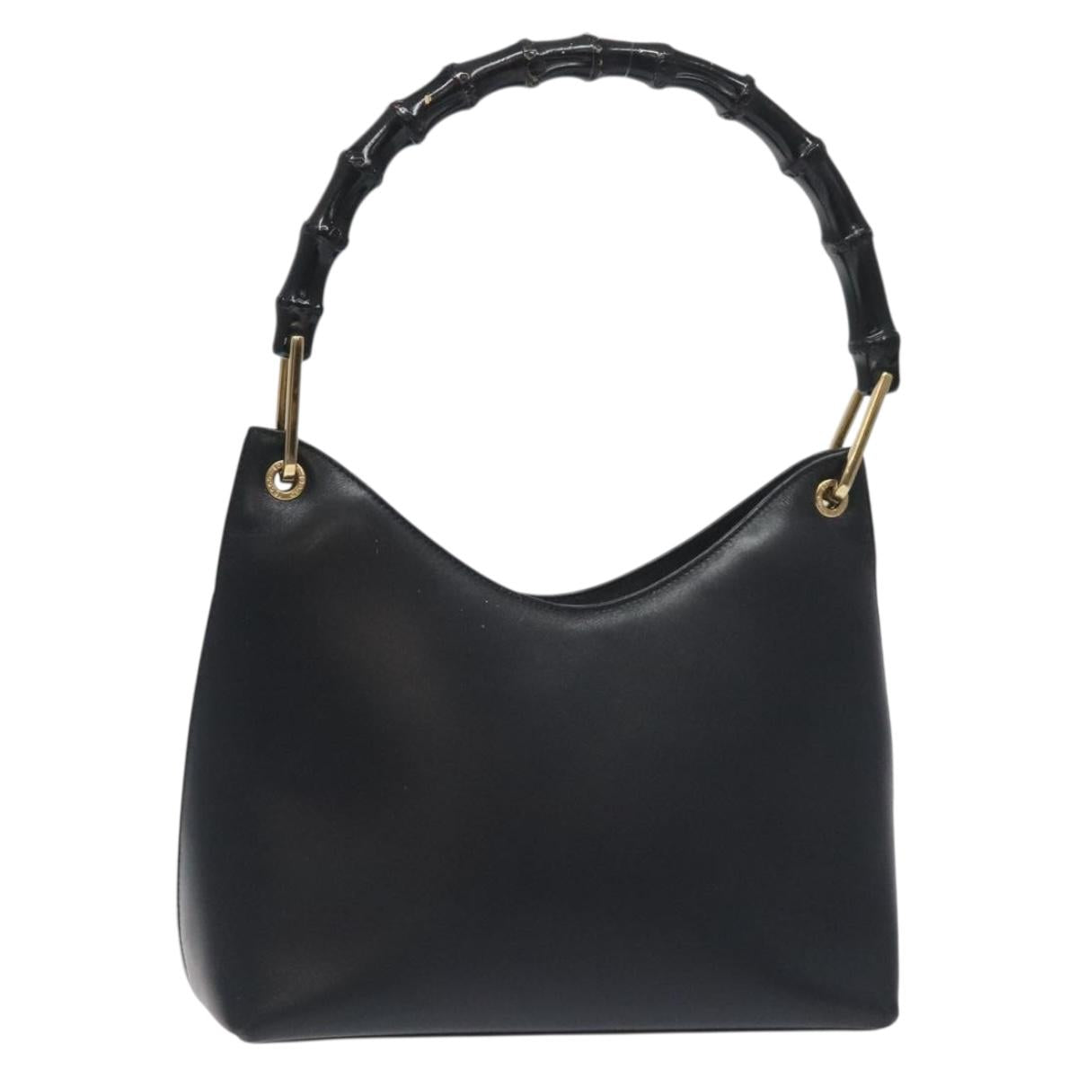 GUCCI Bamboo Hand Bag Leather Black Gold 001 3008 Auth ep9351