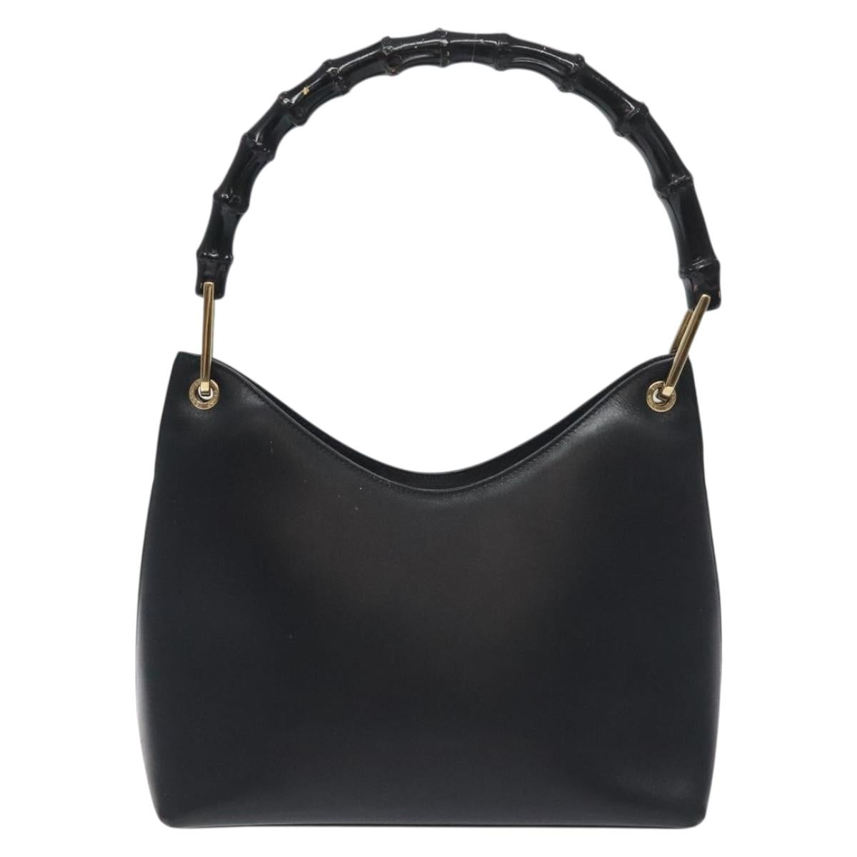 GUCCI Bamboo Hand Bag Leather Black Gold 001 3008 Auth ep9351