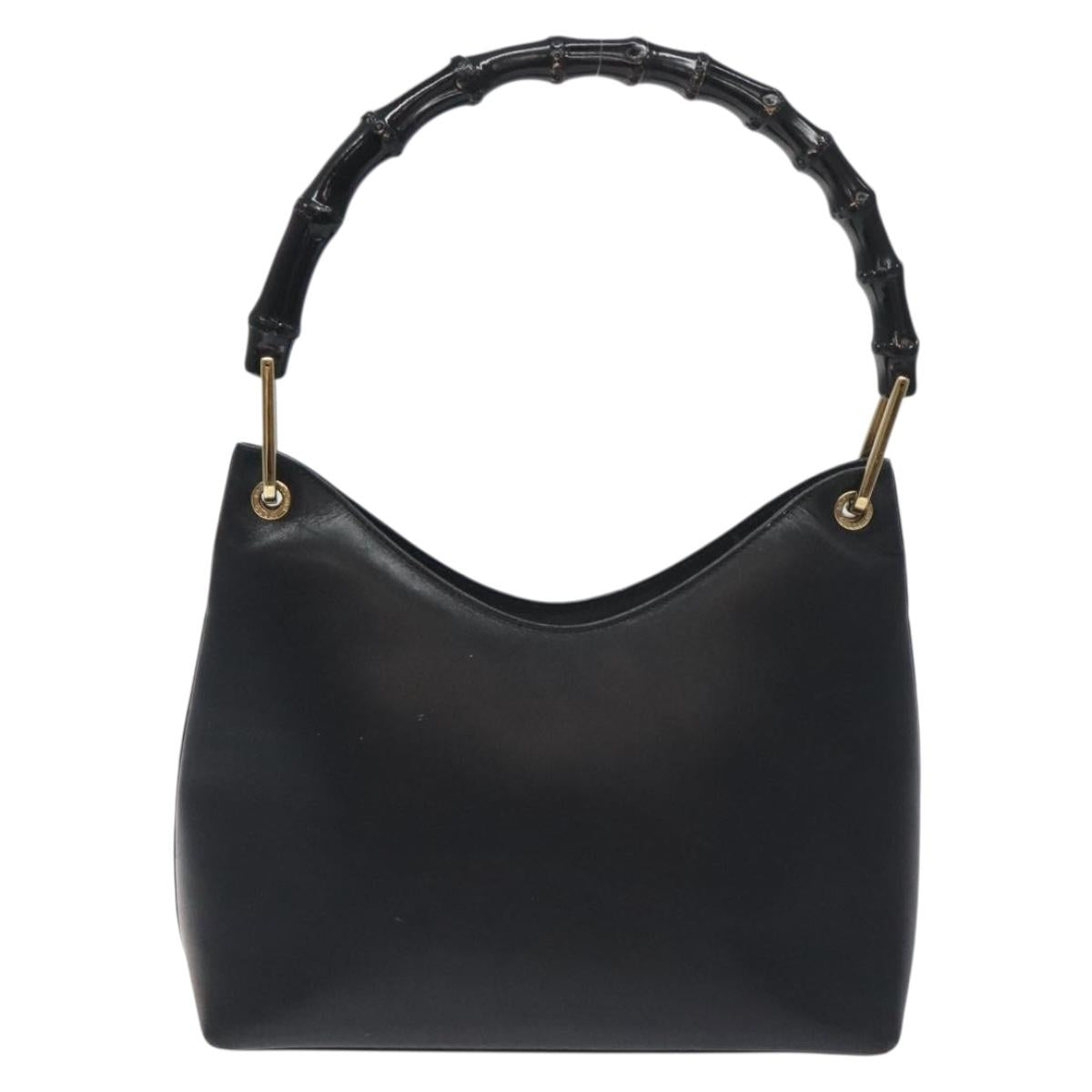 GUCCI Bamboo Hand Bag Leather Black Gold 001 3008 Auth ep9351