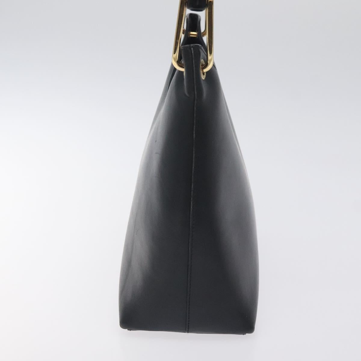 GUCCI Bamboo Hand Bag Leather Black Gold 001 3008 Auth ep9351