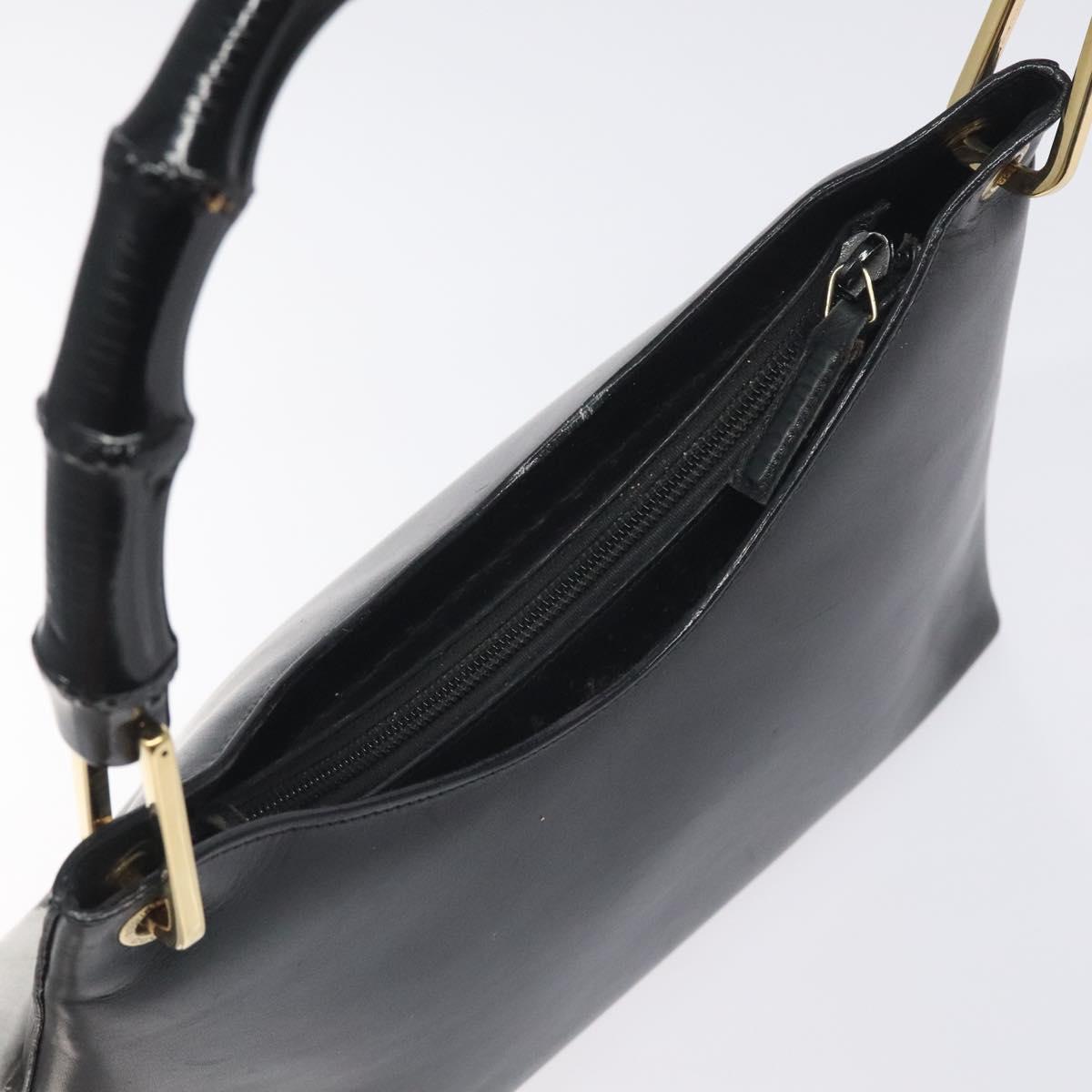 GUCCI Bamboo Hand Bag Leather Black Gold 001 3008 Auth ep9351