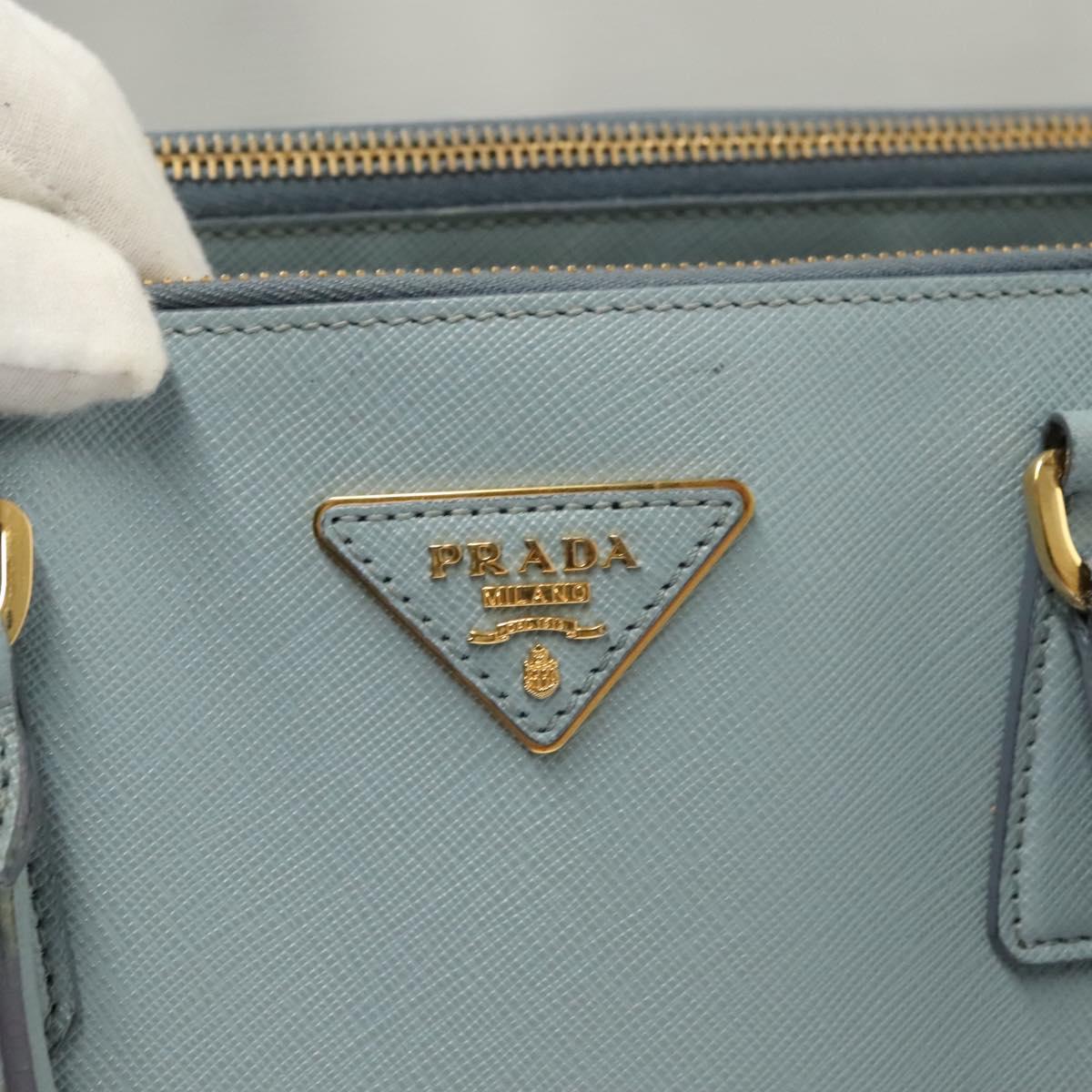 PRADA Galleria Hand Bag Safiano leather Light Blue Gold Auth ep9361