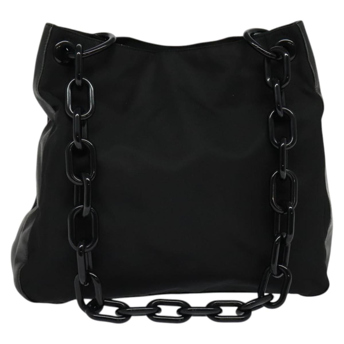 PRADA Shoulder Bag Nylon Plastic Black Silver Auth ep9367