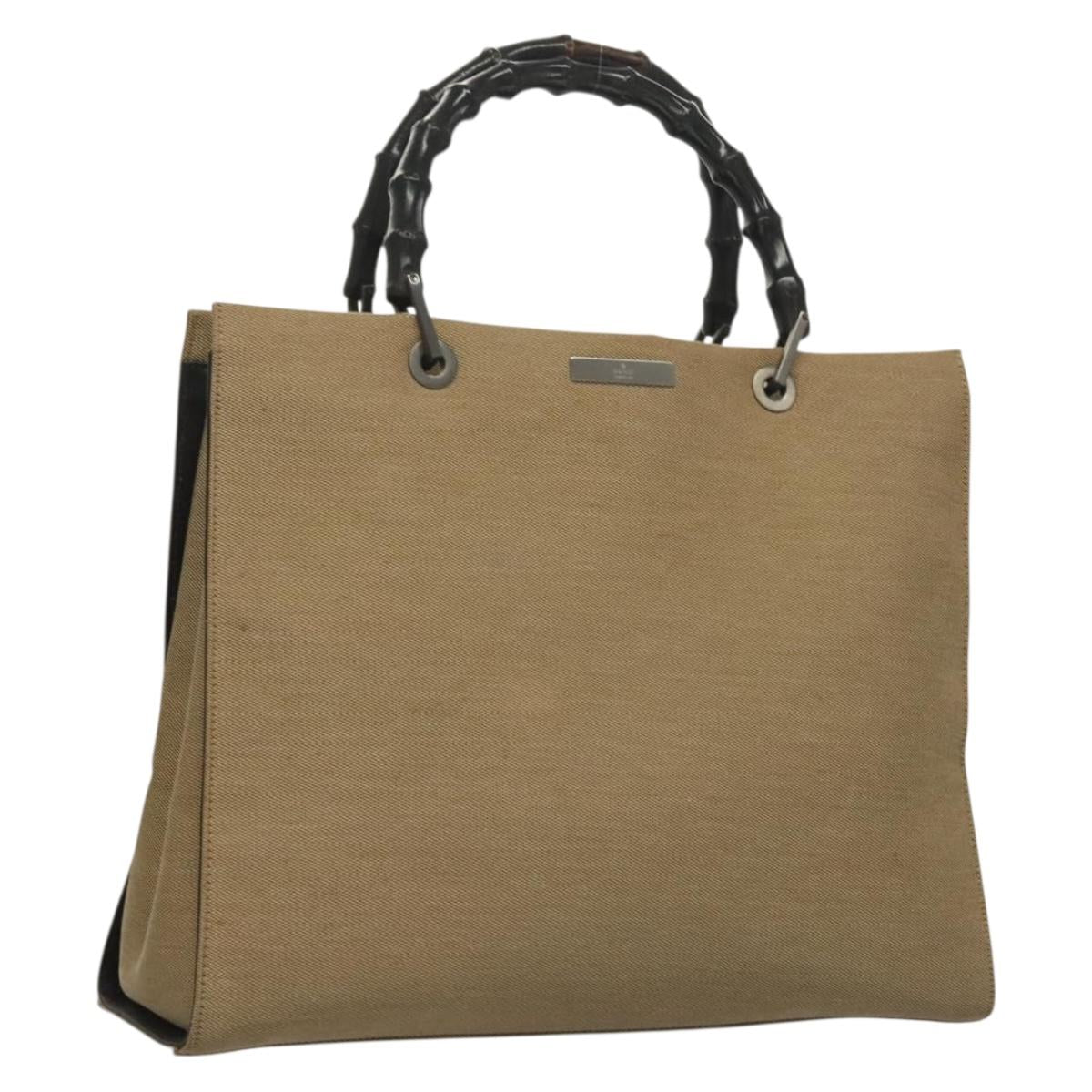 GUCCI Bamboo Hand Bag Canvas Beige 002 1010 2404 Auth ep9368