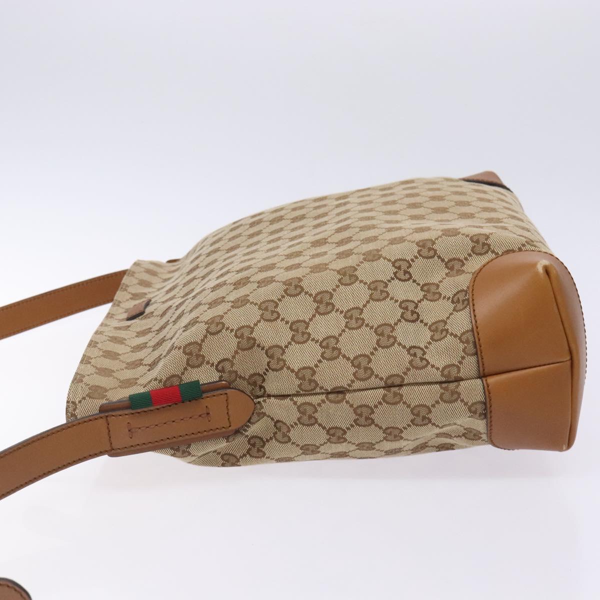 GUCCI GG Canvas Web Sherry Line Shoulder Bag Beige Silver 308930 Auth ep9380