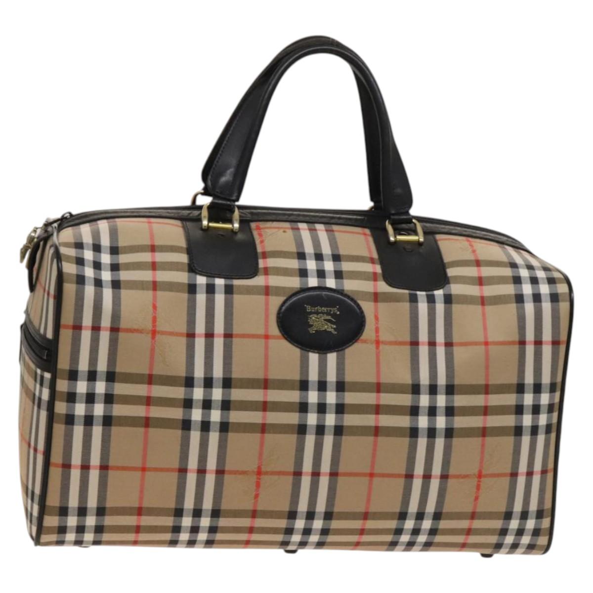 Burberrys Nova Check Boston Bag Canvas Beige Gold Auth ep9392