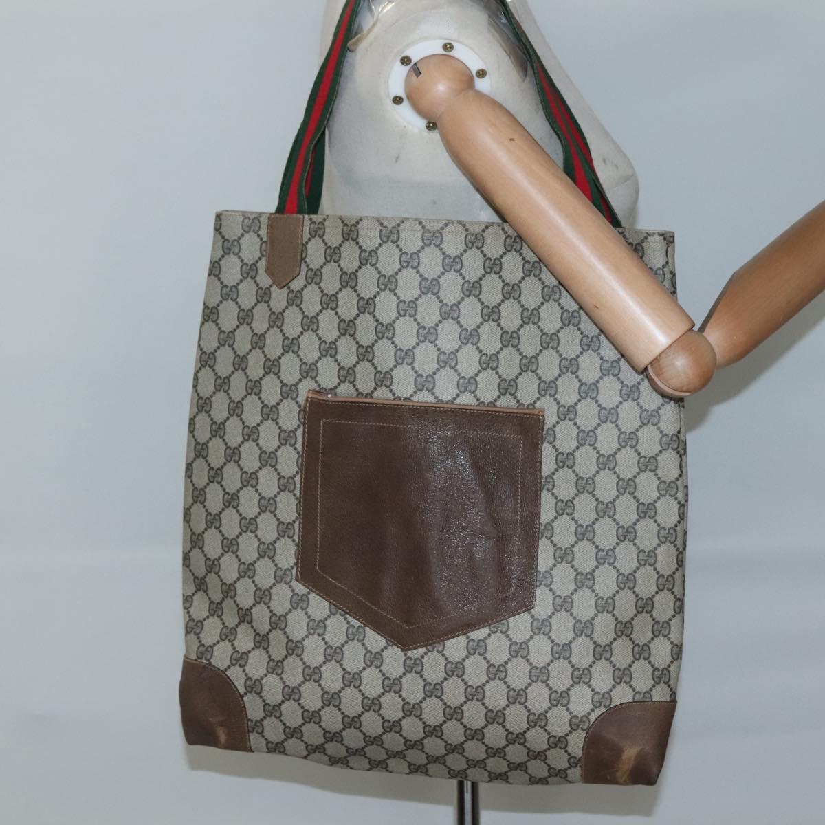 GUCCI GG Supreme Web Sherry Line Tote Bag PVC Beige Auth ep9399