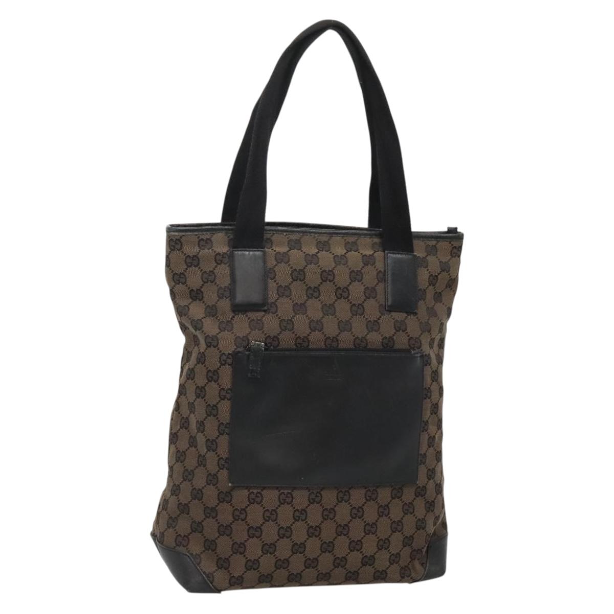 GUCCI GG Canvas Tote Bag Brown Silver 019 0401 Auth ep9402