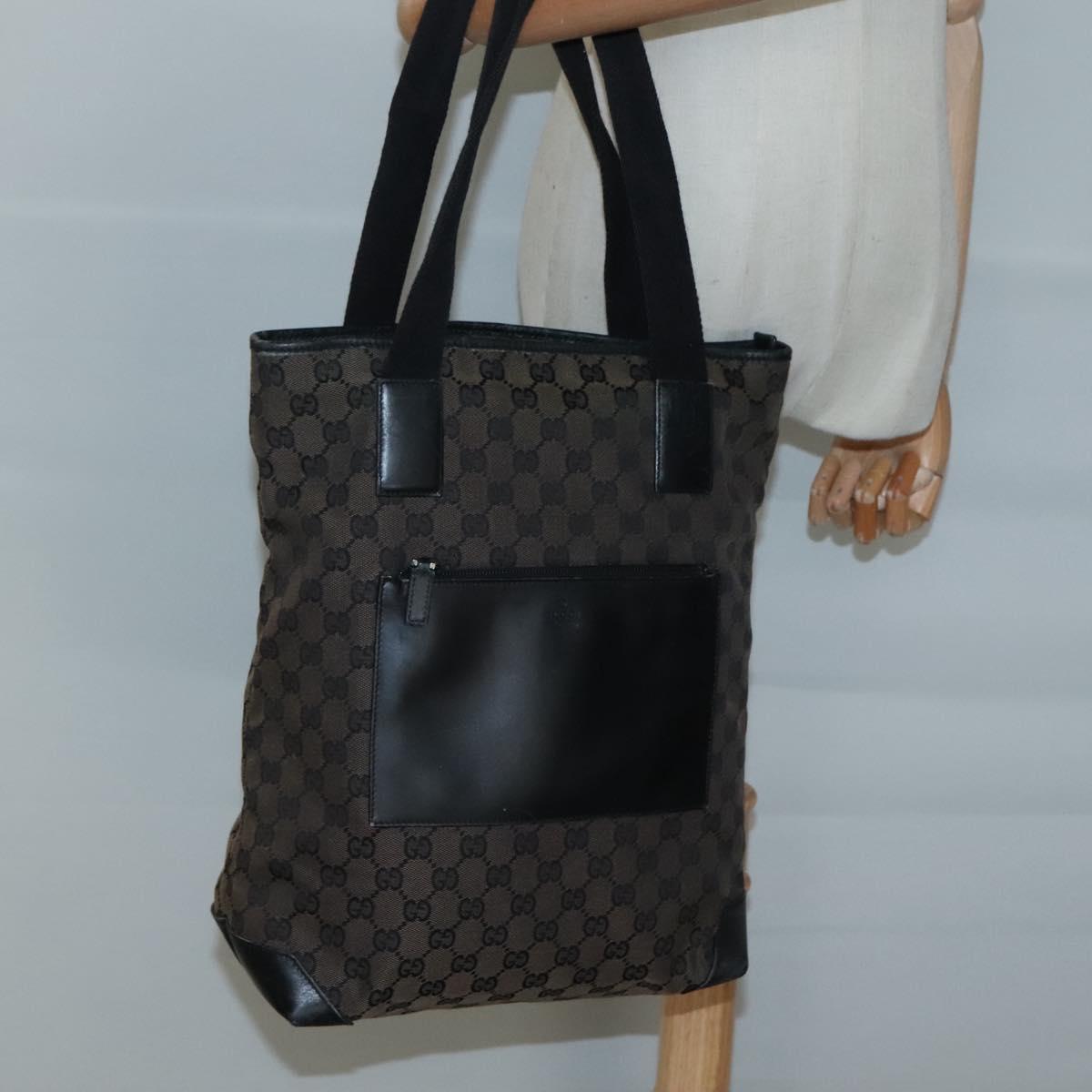 GUCCI GG Canvas Tote Bag Brown Silver 019 0401 Auth ep9402