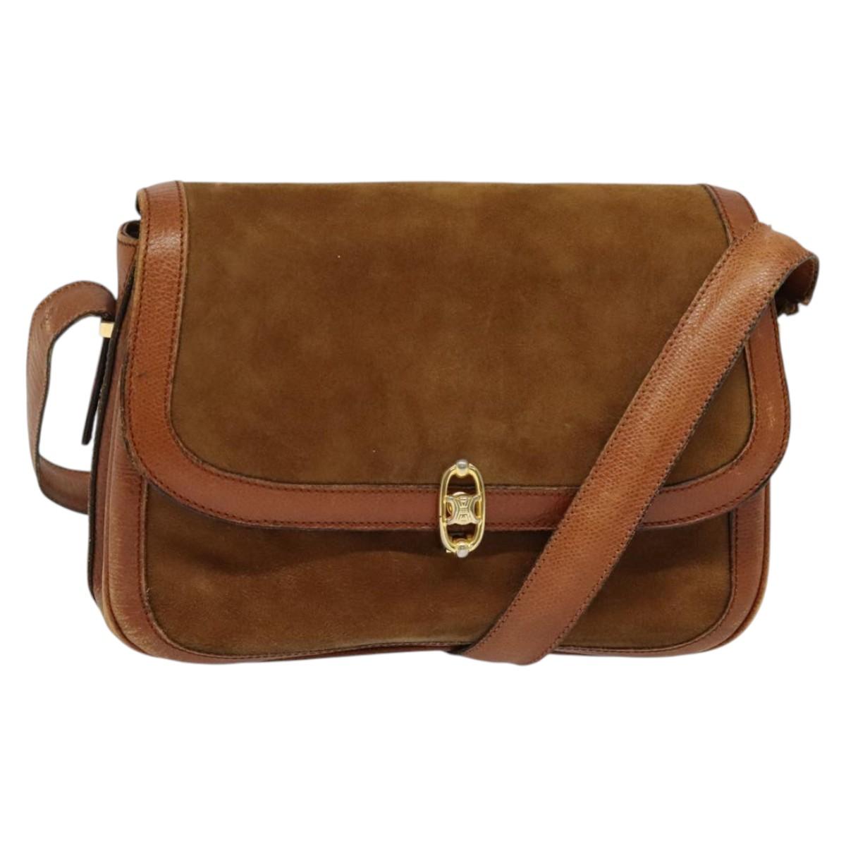 CELINE Shoulder Bag Suede Brown Gold Auth ep9411
