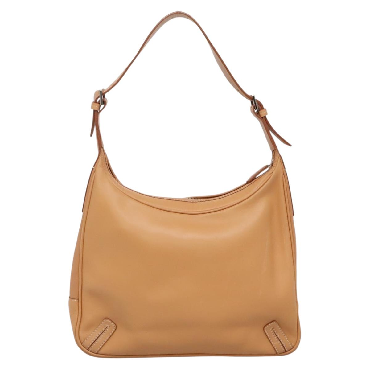 BURBERRY Shoulder Bag Leather Beige Silver Auth ep9425