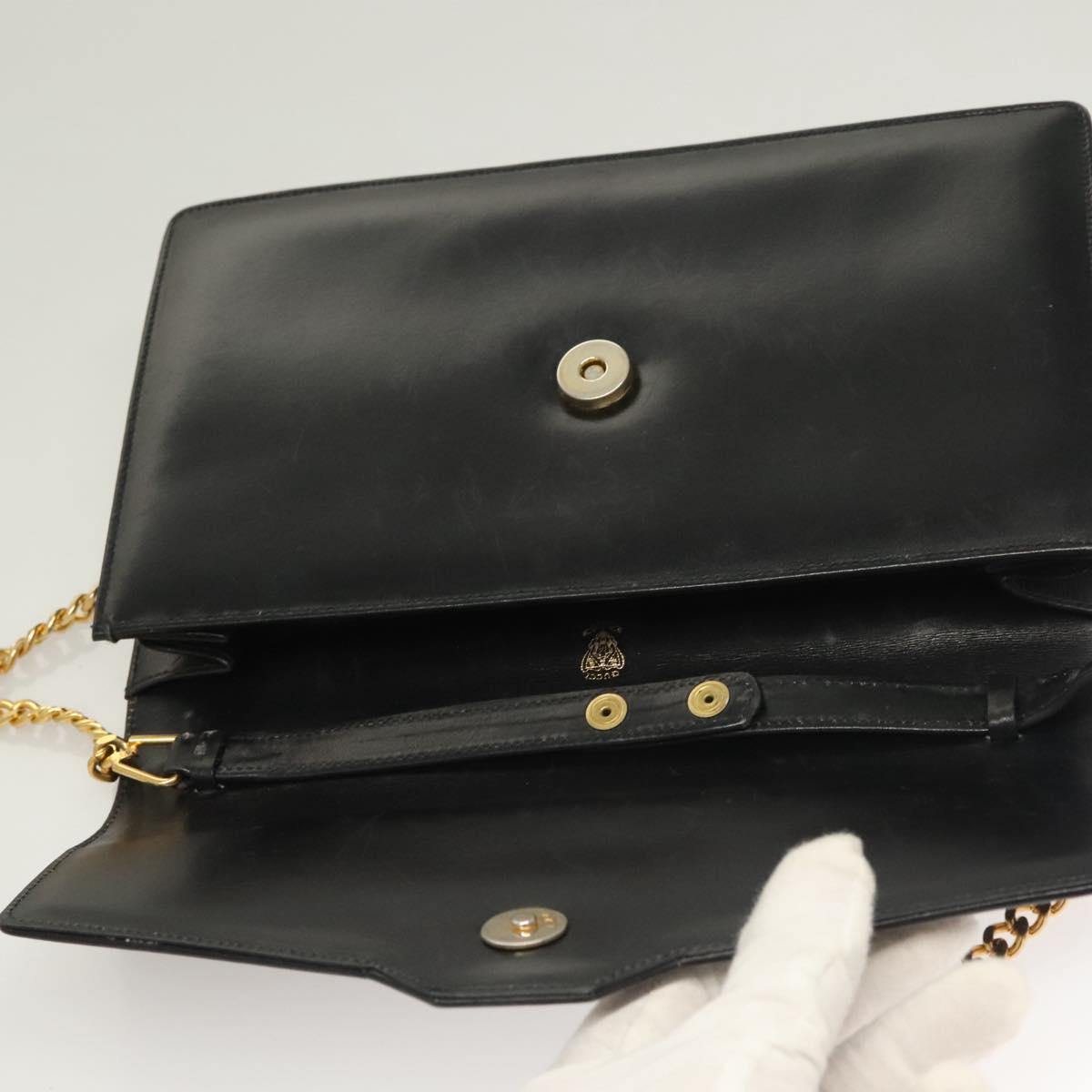 GUCCI Chain Shoulder Bag Leather Black Gold Auth ep9431
