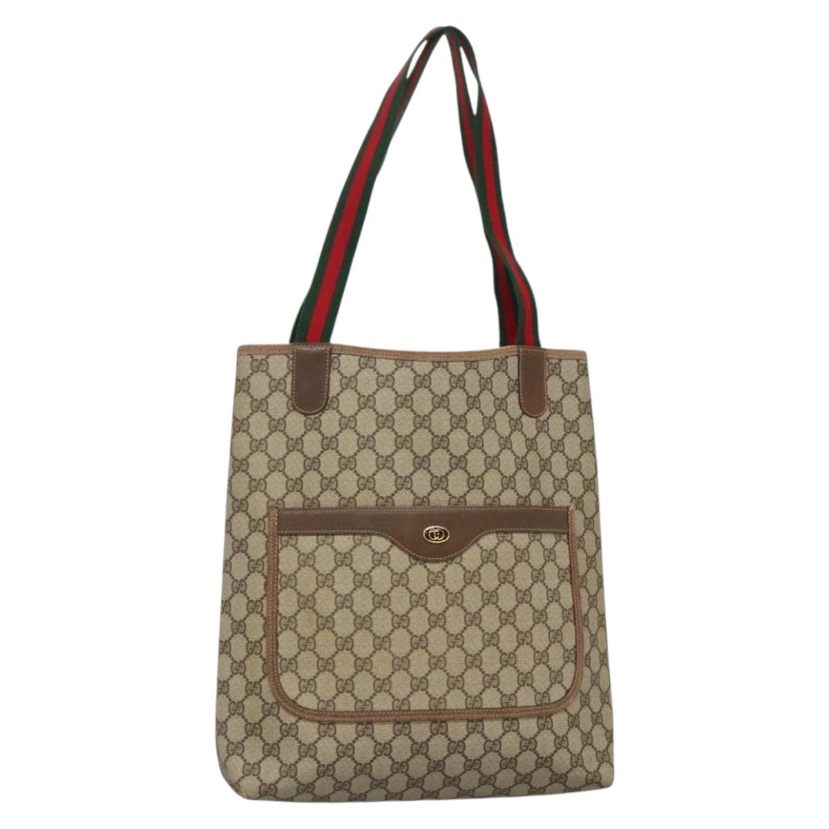 GUCCI GG Supreme Web Sherry Line Tote Bag PVC Beige Gold 39 02 0031 Auth ep9436