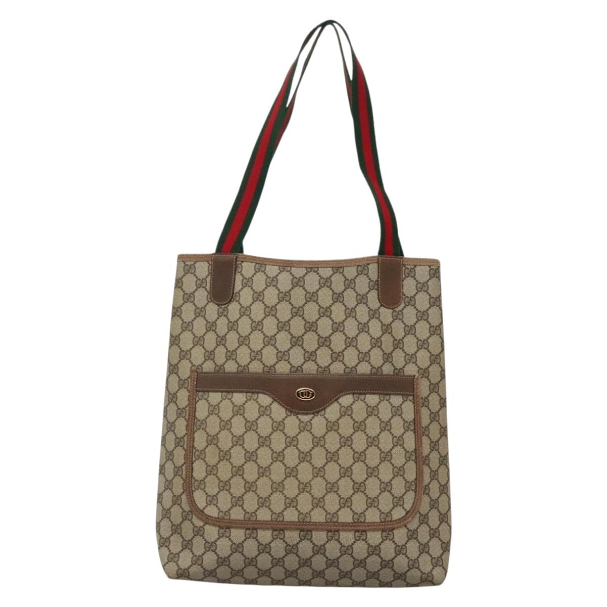 GUCCI GG Supreme Web Sherry Line Tote Bag PVC Beige Gold 39 02 0031 Auth ep9436