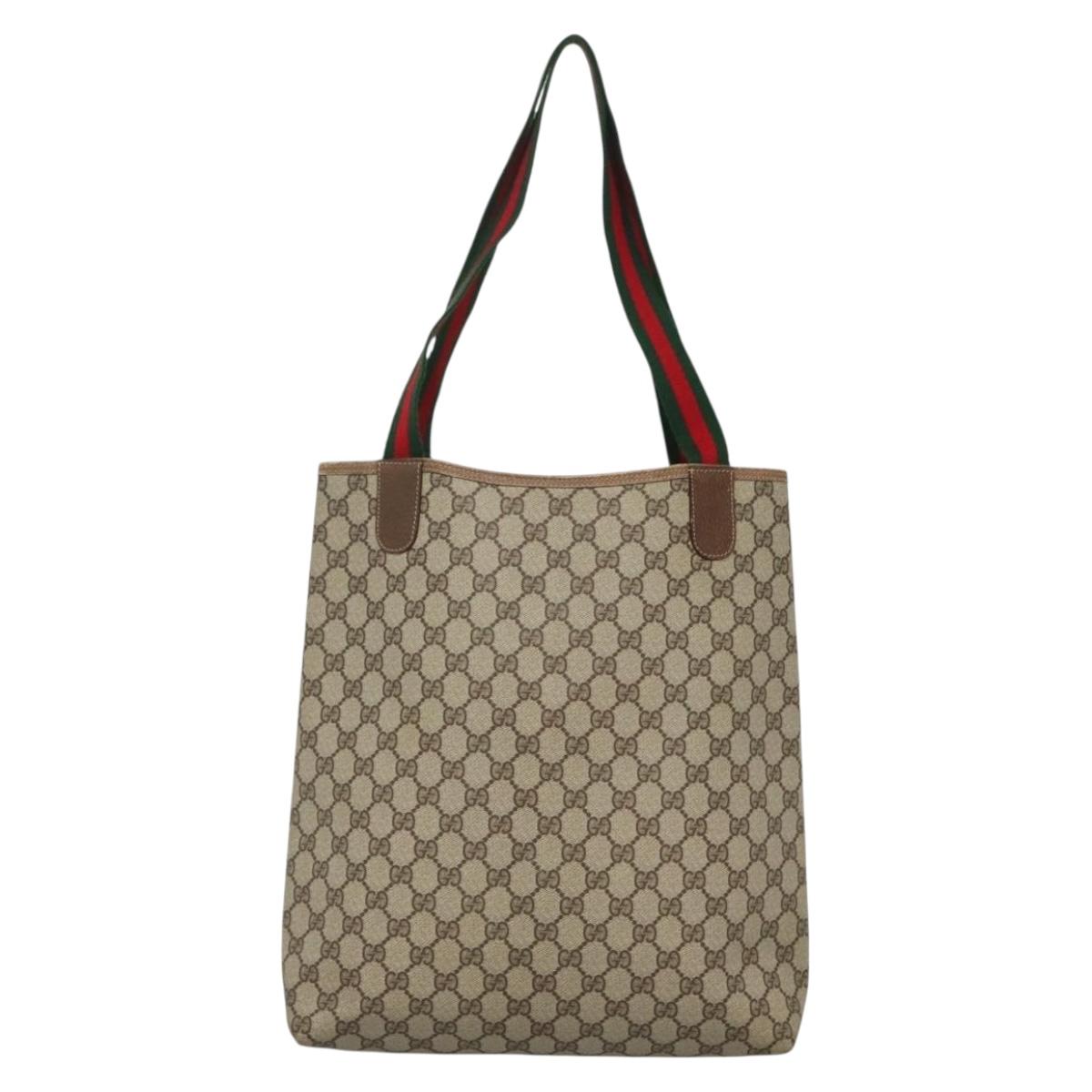 GUCCI GG Supreme Web Sherry Line Tote Bag PVC Beige Gold 39 02 0031 Auth ep9436
