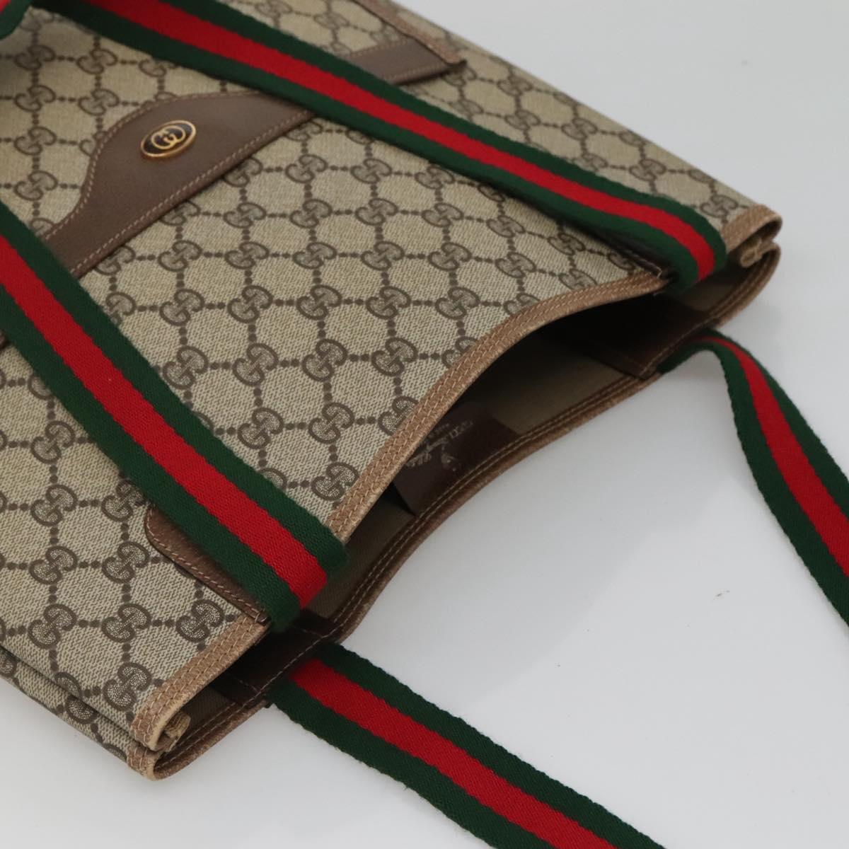 GUCCI GG Supreme Web Sherry Line Tote Bag PVC Beige Gold 39 02 0031 Auth ep9436