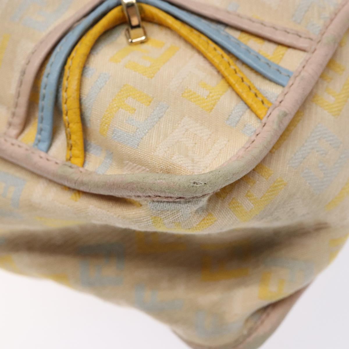 FENDI Zucchino Canvas Shoulder Bag Beige Gold Auth ep9438