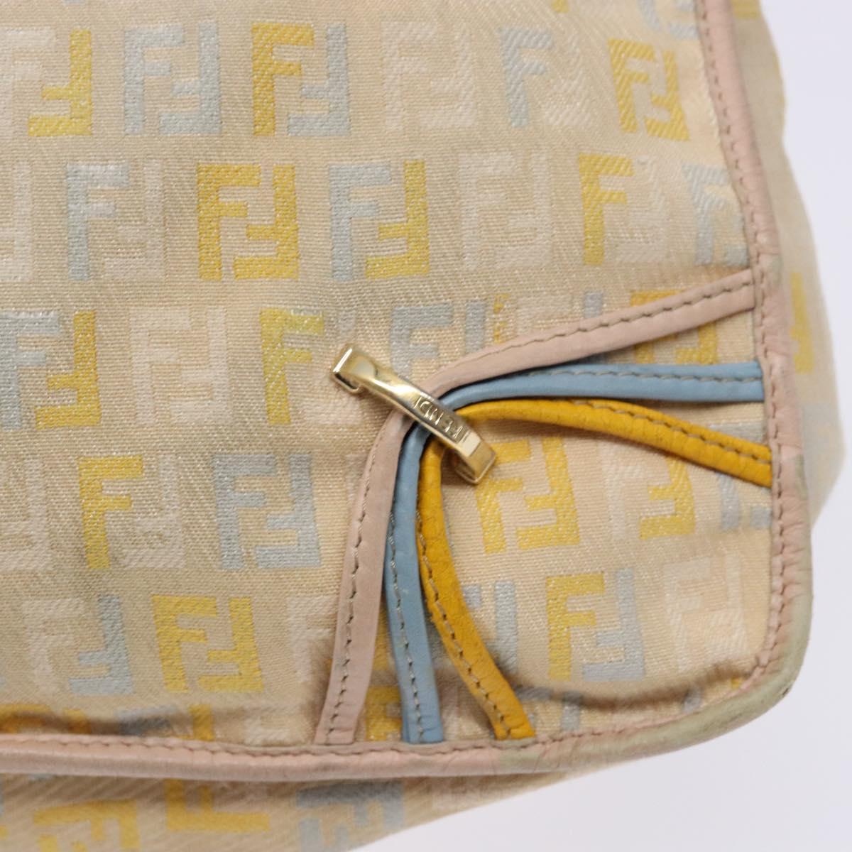 FENDI Zucchino Canvas Shoulder Bag Beige Gold Auth ep9438