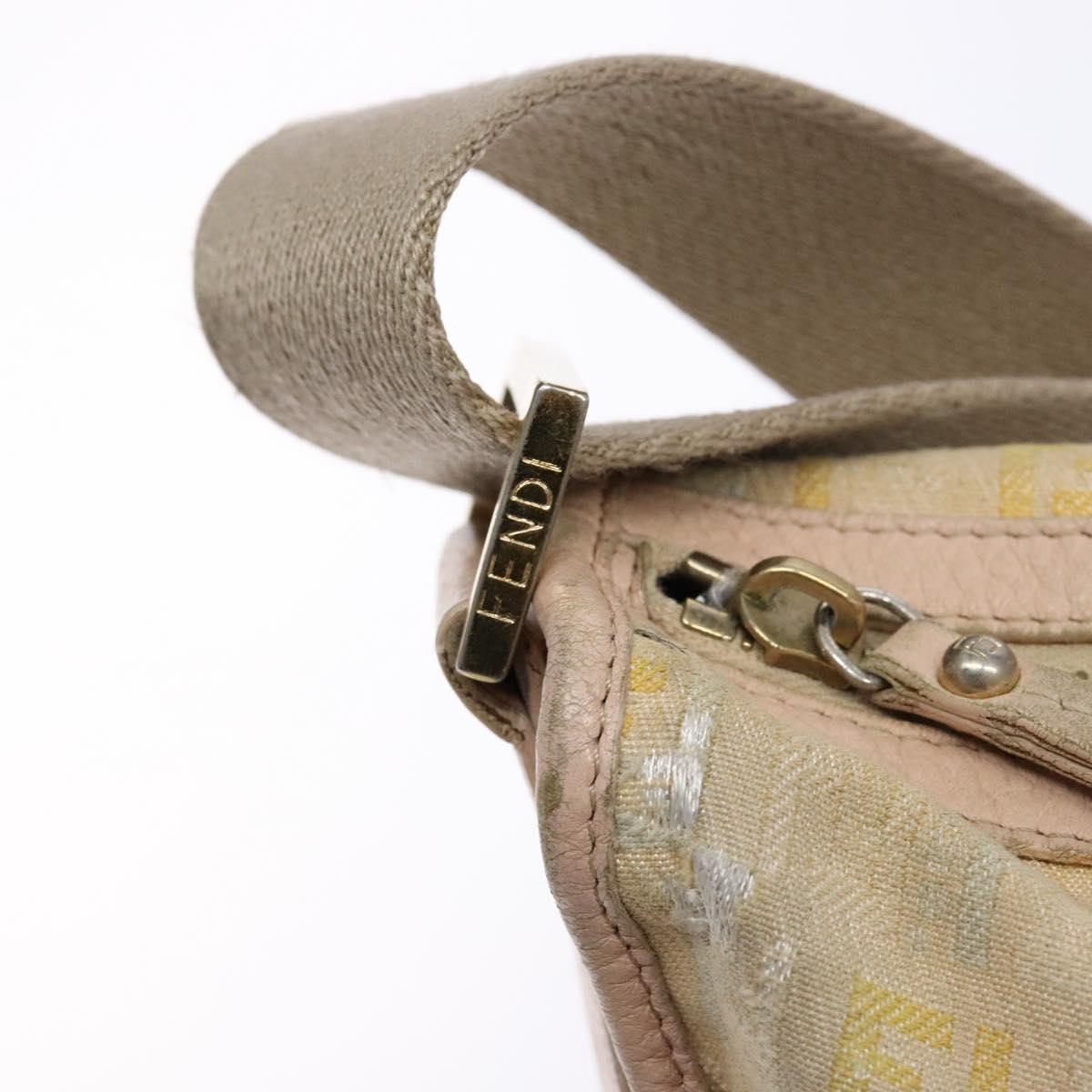 FENDI Zucchino Canvas Shoulder Bag Beige Gold Auth ep9438