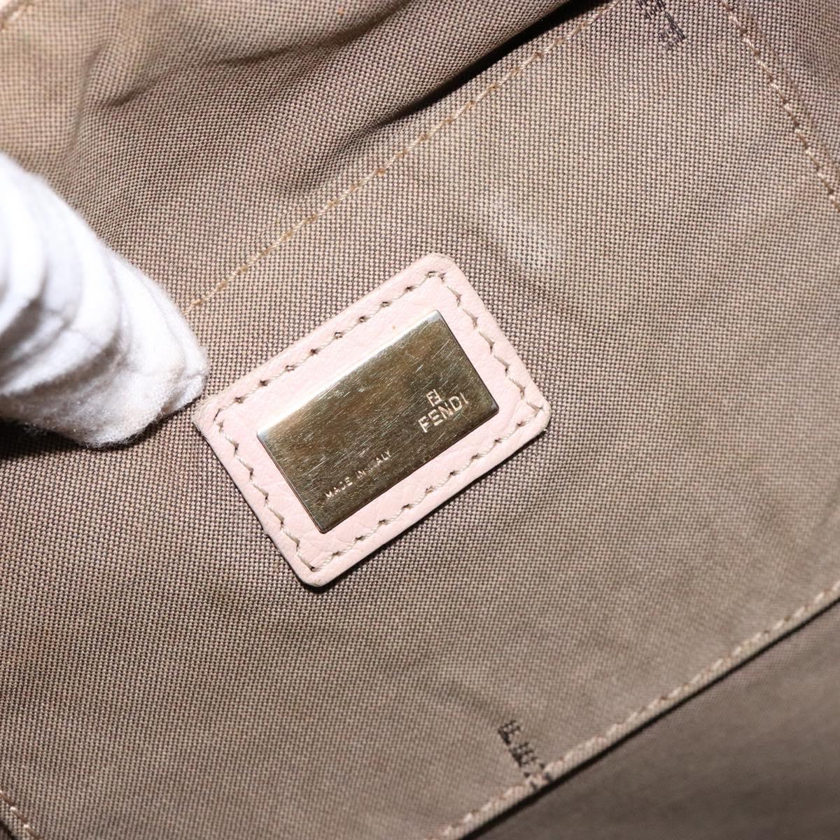 FENDI Zucchino Canvas Shoulder Bag Beige Gold Auth ep9438