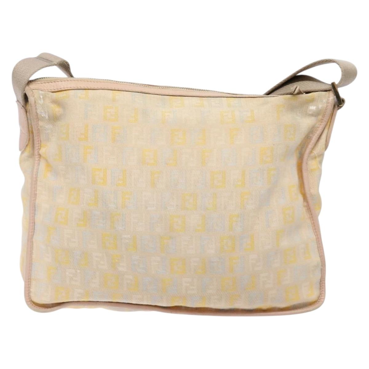 FENDI Zucchino Canvas Shoulder Bag Beige Gold Auth ep9438
