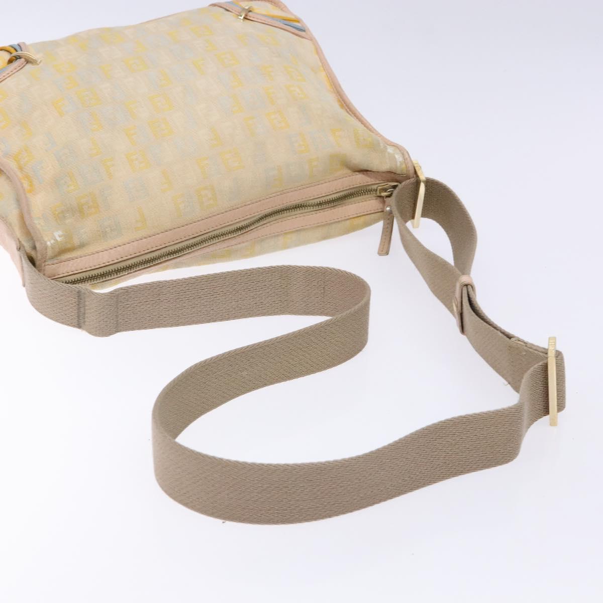 FENDI Zucchino Canvas Shoulder Bag Beige Gold Auth ep9438
