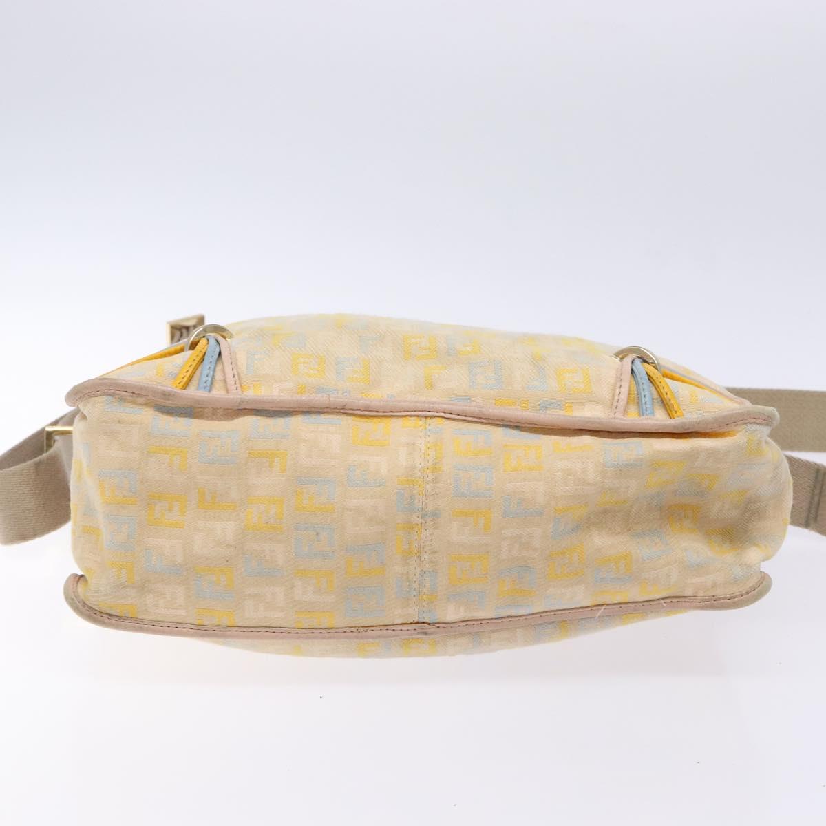FENDI Zucchino Canvas Shoulder Bag Beige Gold Auth ep9438